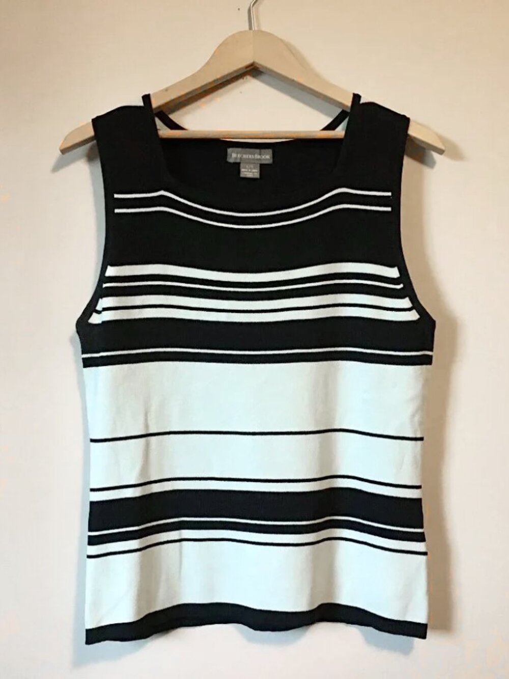 Beechers Brook Blue Bar Striped Rayon Blend Tank Top Large